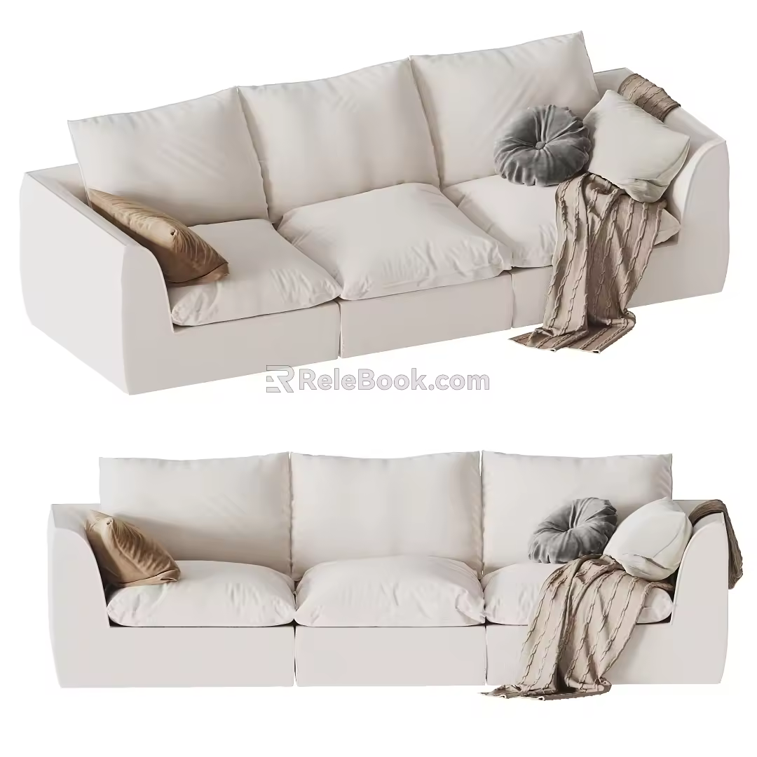 Cream style sofa multi-person sofa lazy sofa 3d model