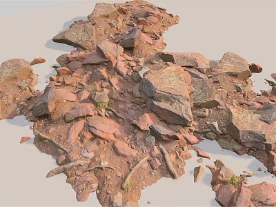 Red Rocks With Various Sizes Shapes And Green Moss Natural Formation 3d model