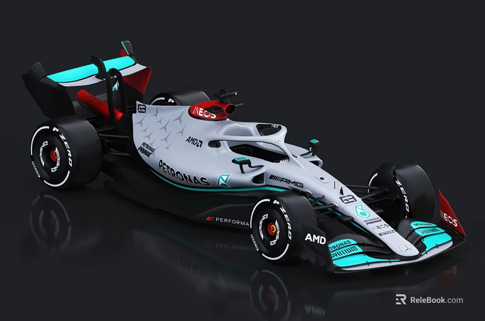 Mercedes Formula 1 Car with Streamlined Body Aerodynamic Rear Wing Teal Accents Petronas AMG Logos 3d model 