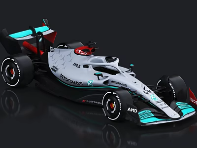 Mercedes Formula 1 Car with Streamlined Body Aerodynamic Rear Wing Teal Accents Petronas AMG Logos 3d model