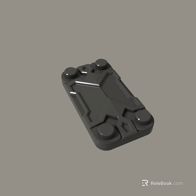 Black Square Electronic Device Base With Geometric Design And Knobs On Gray Background 3d model 