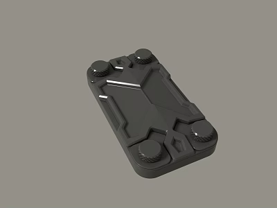 Black Square Electronic Device Base With Geometric Design And Knobs On Gray Background 3d model