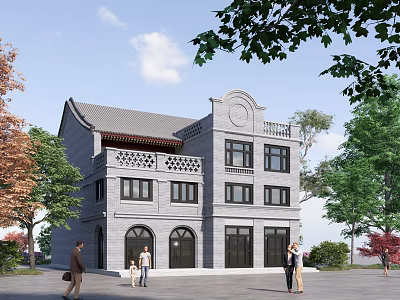 New Chinese Commercial Building Shops 3d model