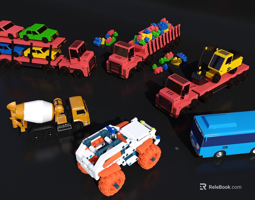 Colorful Electric Toy Trucks Bus Cement Mixer Police Car And Play Vehicles For Kids 3d model 