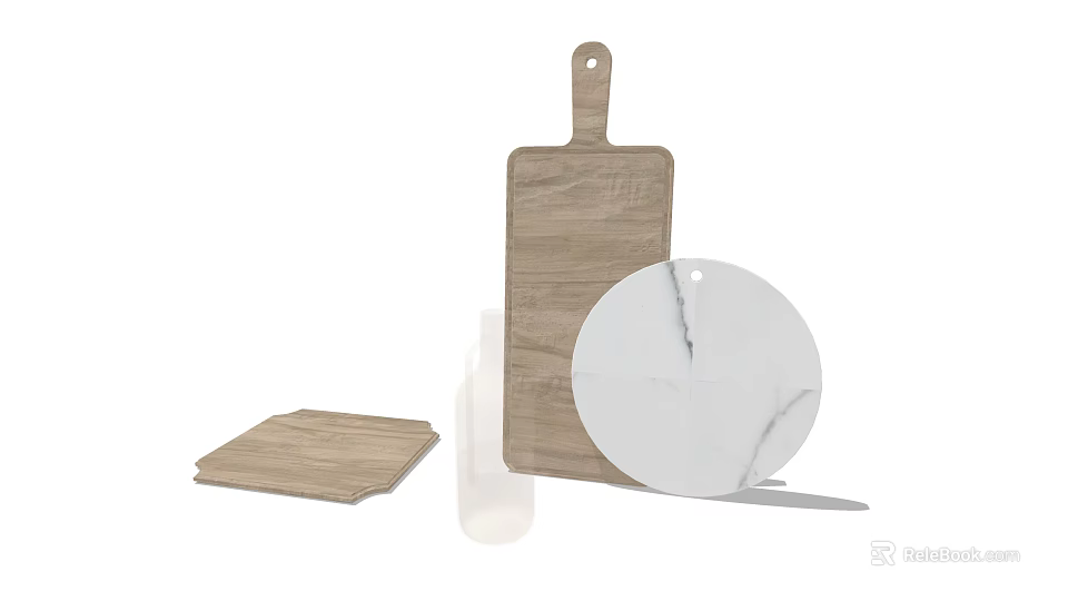 Kitchenware Set With Wooden Marble Cutting Boards Square Rectangular Round Shapes And Knife 3d model 