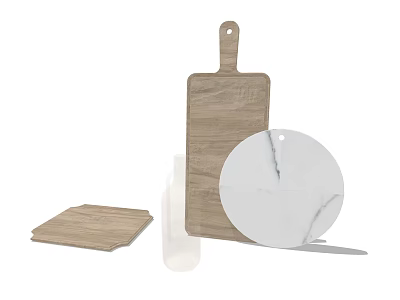 Kitchenware Set With Wooden Marble Cutting Boards Square Rectangular Round Shapes And Knife 3d model