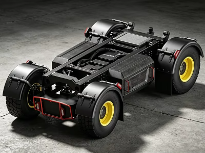 Industrial Equipment Chassis With Black Frame And Yellow Wheels For Heavy Duty Transport 3d model