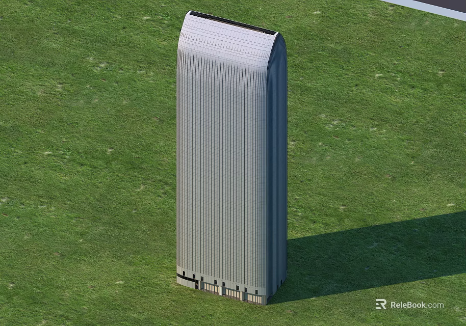 Tall Modern Building Structure Standing On Green Grass Field Aerial View 3d model 