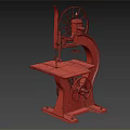 Vintage Industrial Bandsaw Equipment With Metal Frame Wooden Table Cutting Blade And Wheel