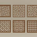 Wooden Lattice Windows With Six Different Traditional Patterns Arranged In Rows 3d model