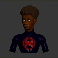 SpiderMan Bust Figure With Curly Hair Blue Suit And Red Spider Logo