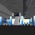 Modern Station Interior Design With Grid Ceiling Blue Columns Staircase And Digital Screens 3d model