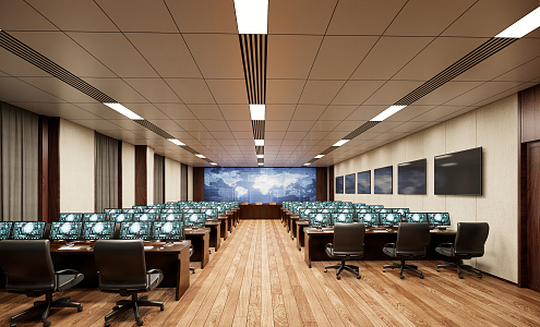 Duty room of modern monitoring room 3d model