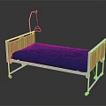 Medical Hospital Bed with Blue Mattress Orange Rails White Frame Metal Pole with Hook Wheels