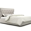 Elegant Modern Double Bed With Tufted Beige Headboard And White Nightstand 3d model