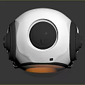White And Black Mechanical Robot Character With Spherical Head Orange Visor And Legs