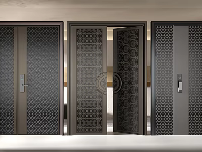 Modern Metal Security Doors With Patterned Design And Open Frame Details 3d model