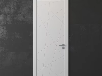 Modern White Hinged Door With Geometric Line Pattern And Metallic Handle 3d model