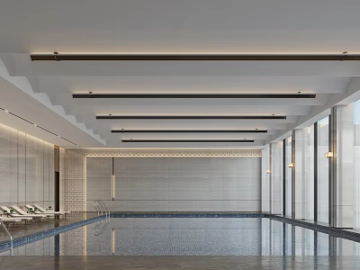 Indoor Swimming Pool With Modern Lighting And Loungers 3d model