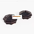 Decorative Ornament Set Of Two Octagonal Dark Wooden Boxes With Carved Lids