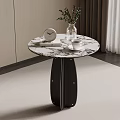 Modern Round Side Table With Marble Top Black Base And Decorative Clock Vase 3d model