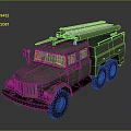 Green Military Off Road Truck with Roof Ladder Rack Blue Warning Light and Large Tires