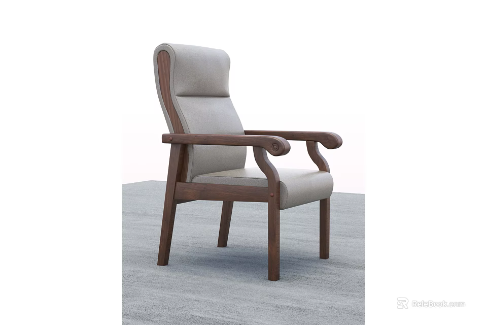 Modern Office Chair With Wooden Frame Armrests And Beige Upholstered Seat For Comfortable Workspace 3d model 