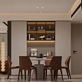 Modern Living Dining Room Interior TV Wall Shelves Brown Sofa Coffee Table Decor City View