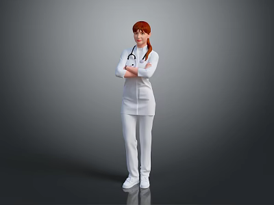 Professional Female Doctor In White Uniform With Stethoscope Standing Arms Crossed 3d model