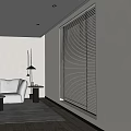 Modern Room Interior With Window Blinds Beige Sofa Light Carpet And Floor Lamp