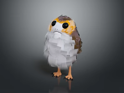 Cute 3D Paper Craft Bird With Large Eyes And White Brown Feathers 3d model