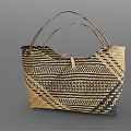 Woven Handbag With Crossed Handles Geometric Patterns And Natural Woven Texture