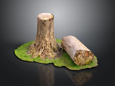 Natural Tree Stump And Log Scene With Green Grass And Detailed Texture 3d model