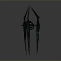 Futuristic Black Geometric Structure With Blue Glowing Core Spiked Protrusions And Green Light Base