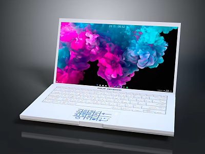ANORO White Laptop With Colorful Abstract Screen Display And Sleek Keyboard 3d model