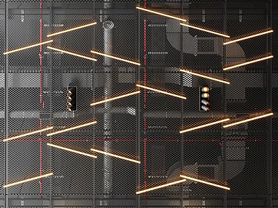 Industrial Metal Pipes Structure With Glowing Illuminated Lines And Grid Framework Design 3d model