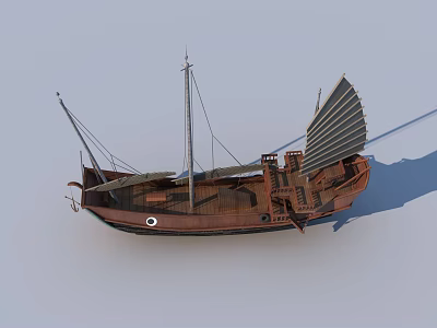 Traditional Wooden Boat With Classic Sails And Vintage Wooden Hull Structure Design 3d model
