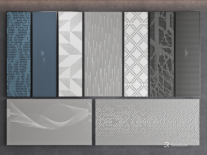 Modern Decorative Wall Panels With Geometric Patterns Perforated Designs And Textured Surfaces 3d model 