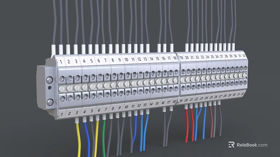 Industrial Electrical Terminal Block With Multiple Ports And Colored Wires Numbered Markings 3d model 