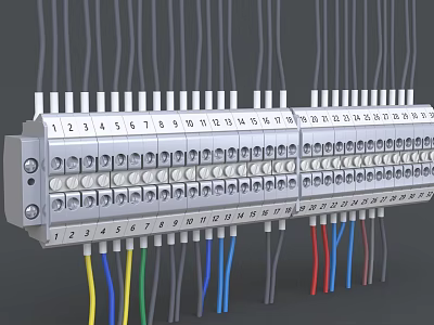 Industrial Electrical Terminal Block With Multiple Ports And Colored Wires Numbered Markings 3d model