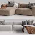 Beige And Light Gray Sectional Sofas With Patterned Pillows And Throw Blanket 3d model
