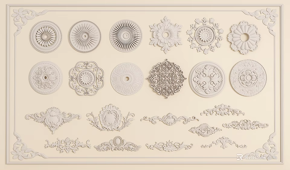 Ornate Decorative Lines and Intricate Patterns for Interior Design Elements 3d model 