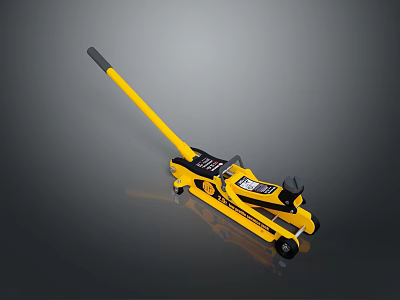 Yellow Floor Jack With Black Handle And Steel Base For Automotive Repair 3d model