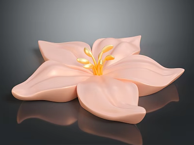 Pink Flower With Elegant Soft Petals And Bright Yellow Stamens On Reflective Surface 3d model