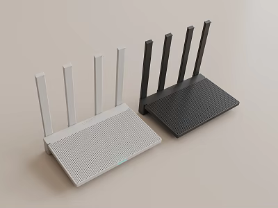 Wireless Routers With Multiple Antennas In White And Black Modern Design 3d model