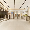 Modern Reception Desk Interior Design With LOGO Display Glass Partitions And Wooden Shelves