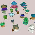 Traditional Chinese Pavilions In Various Colors With Diverse Roof Shapes And Classic Designs