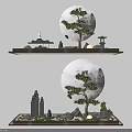 Miniature Garden Decor With Pine Tree Rockery Stones Lantern And Moon Elements 3d model