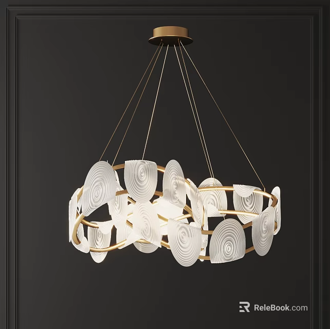 Modern Circular Chandelier With White Spiral Pattern And Gold Frame For Interior Decor 3d model