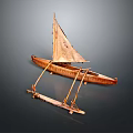 Handcrafted Traditional Wooden Boat Model With Sail And Outrigger Support Structure
